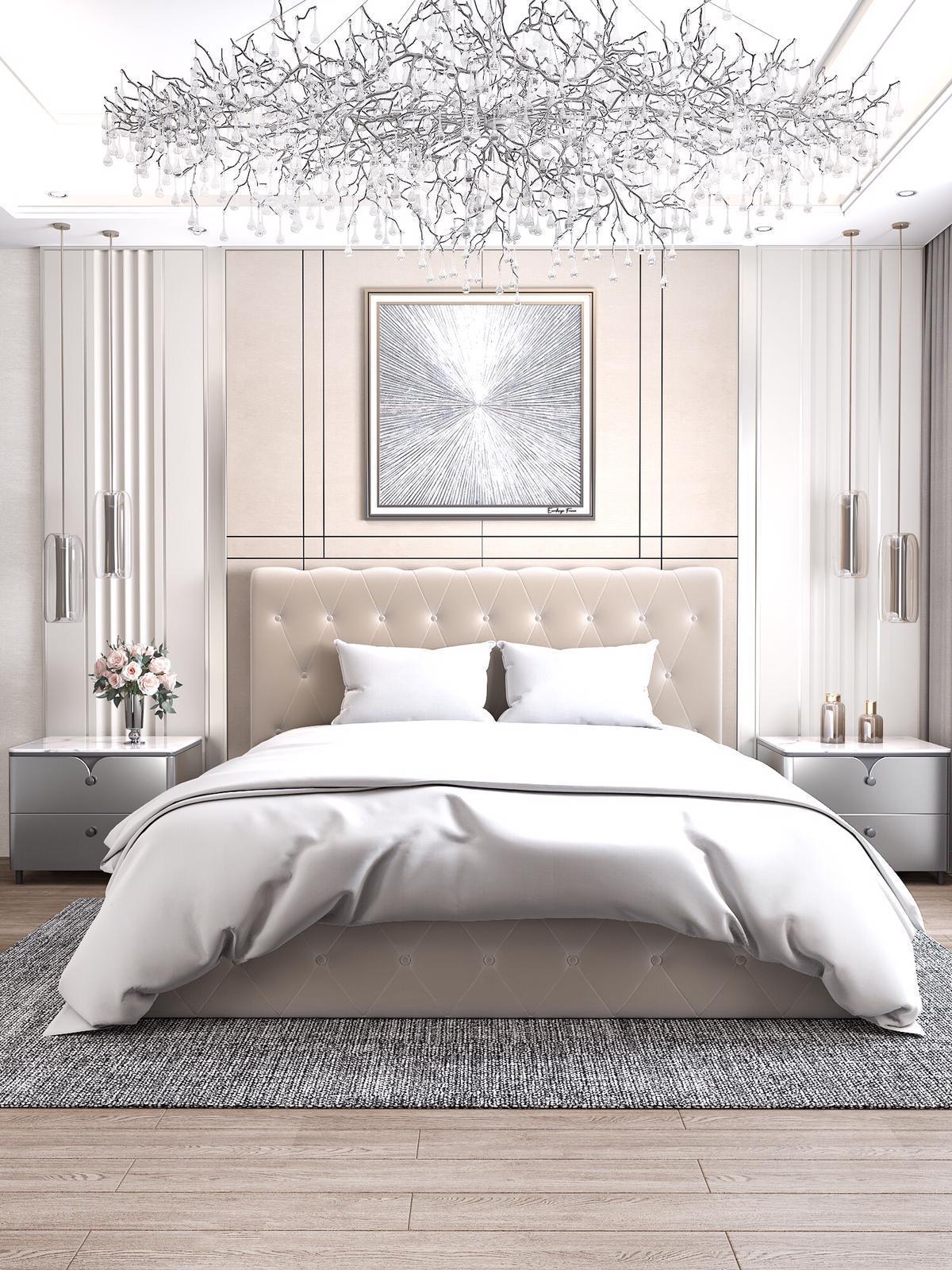 Lit double capitonné beige - Élégance et confort
